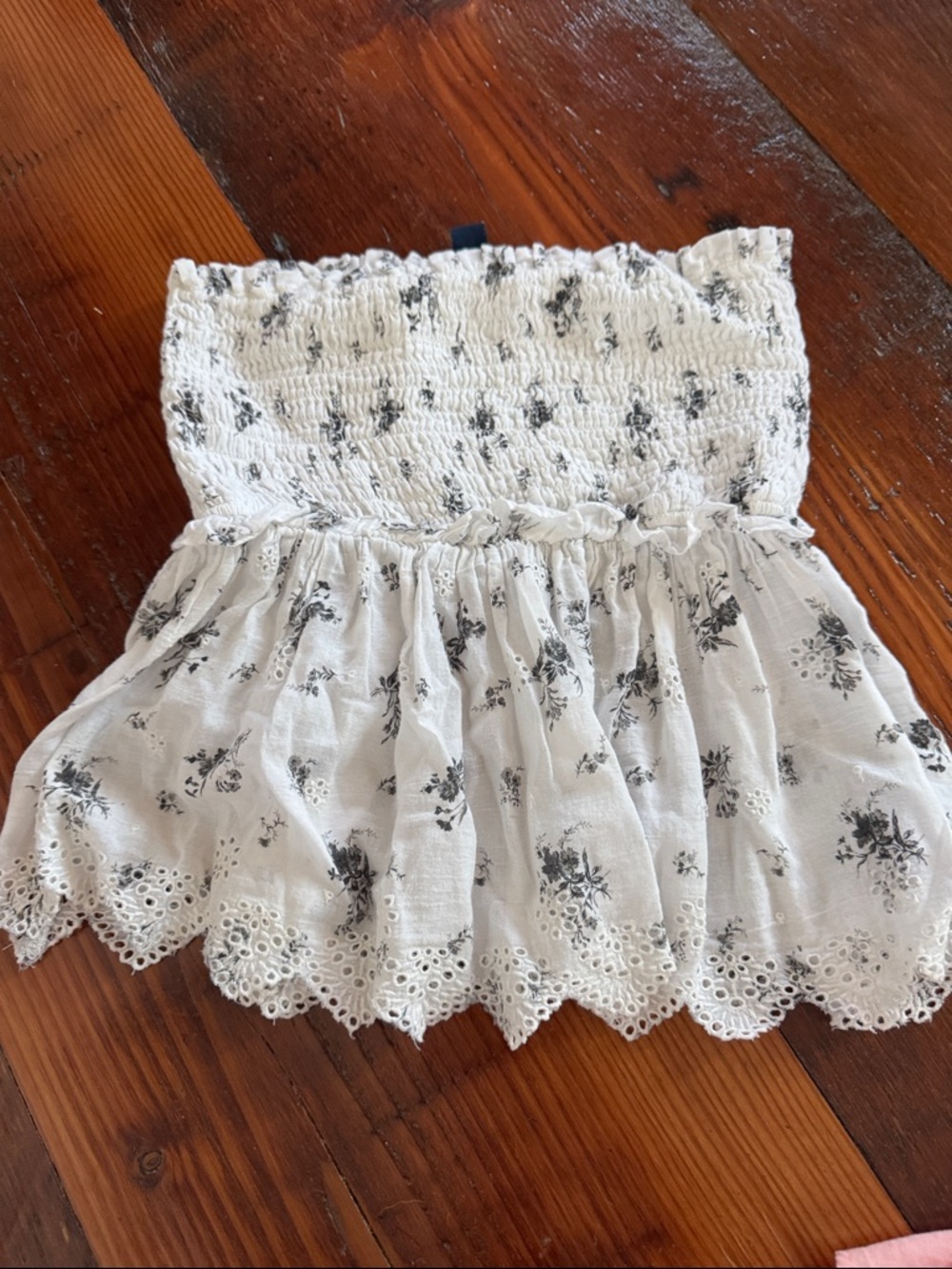 American Eagle Outfitters White Floral Eyelet Smocked Crop Top